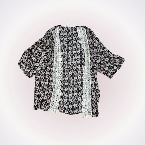Xhilaration cream bohemian black and pink Aztec print shawl cardigan coverup | S - Picture 1 of 4